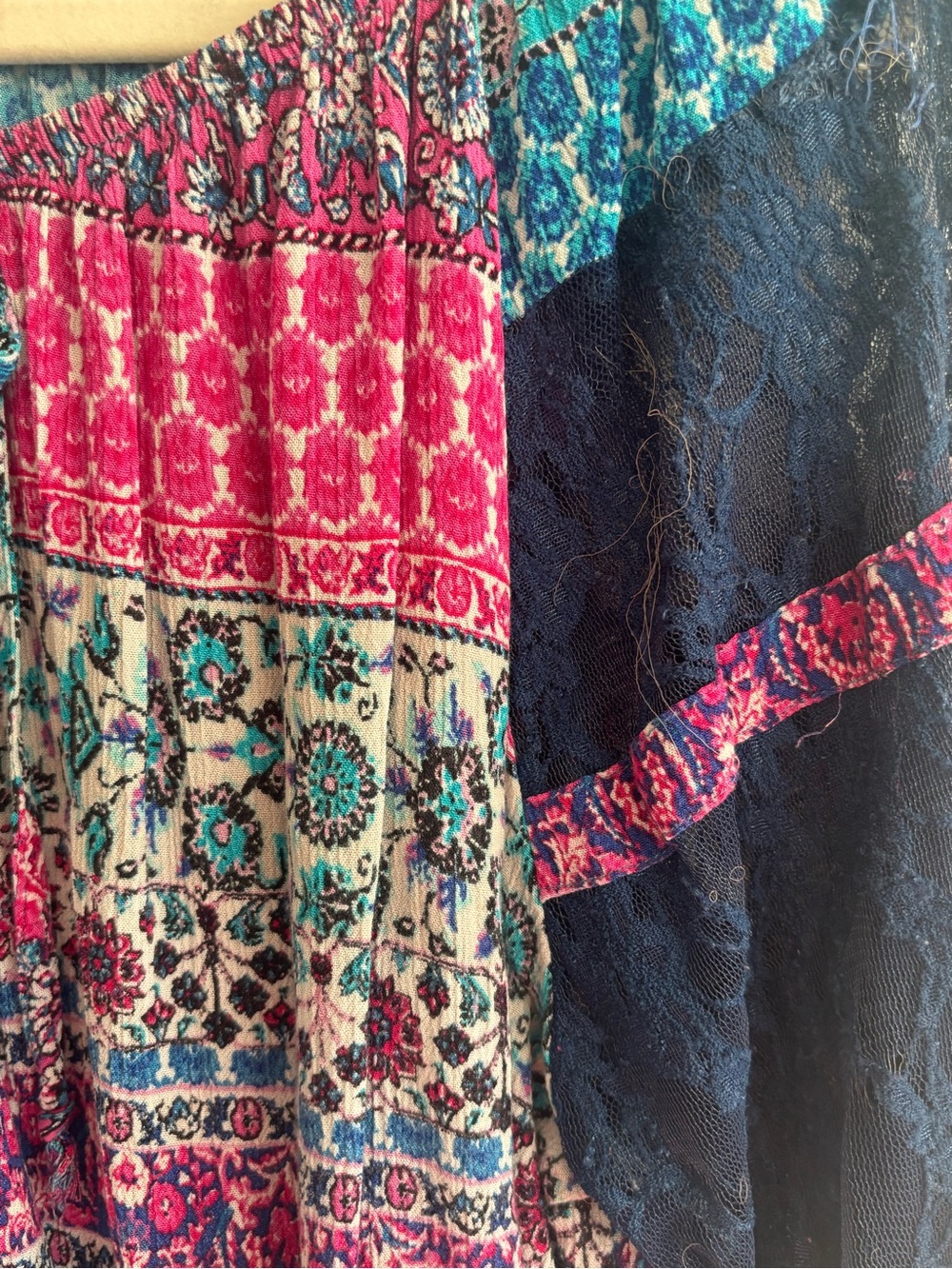Women’s Navy and Fuchsia Printed Boho Blouse